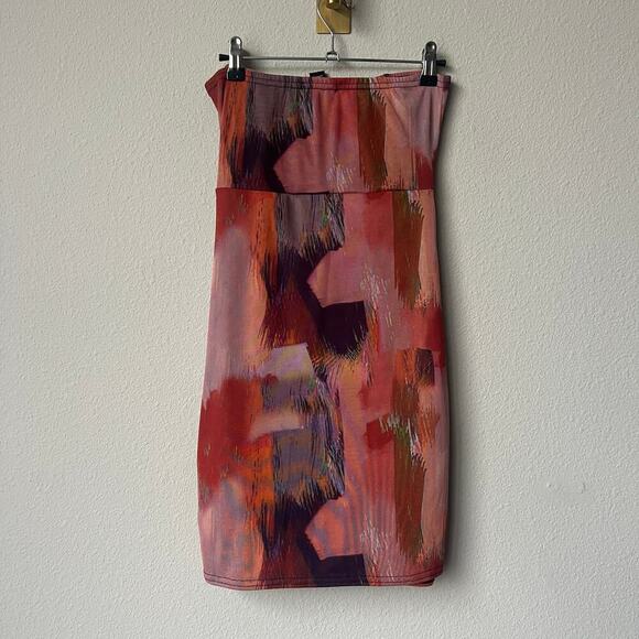 NWT PrettyLittleThing Orange Abstract Print Bandeau Bodycon Dress Size 6 - Picture 3 of 6